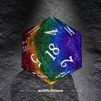 95mm Fantasy Rainbow Starry Sky Extra Large D20 Resin DND Dice + White Numbers