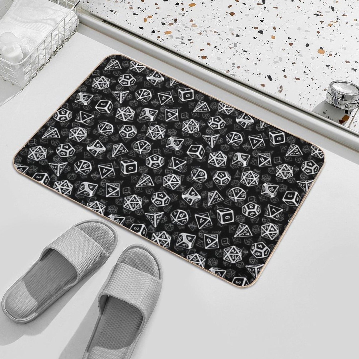 D20 Dice Set Pattern (White)  Easy To Clean Bath Mat