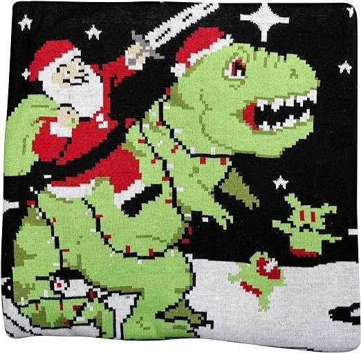 Santa Claus Riding T-Rex on Moon Pixelated - S