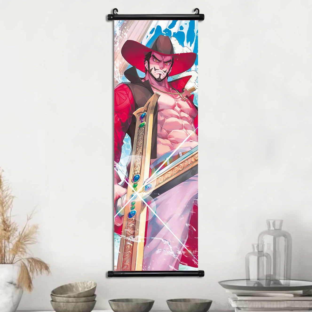 Anime ONE PIECE Poster Scrolls Wall Art, Sanji Roronoa Zoro Luffy Nami Canvas Prints Kids Room Decoration Hanging Scrolls