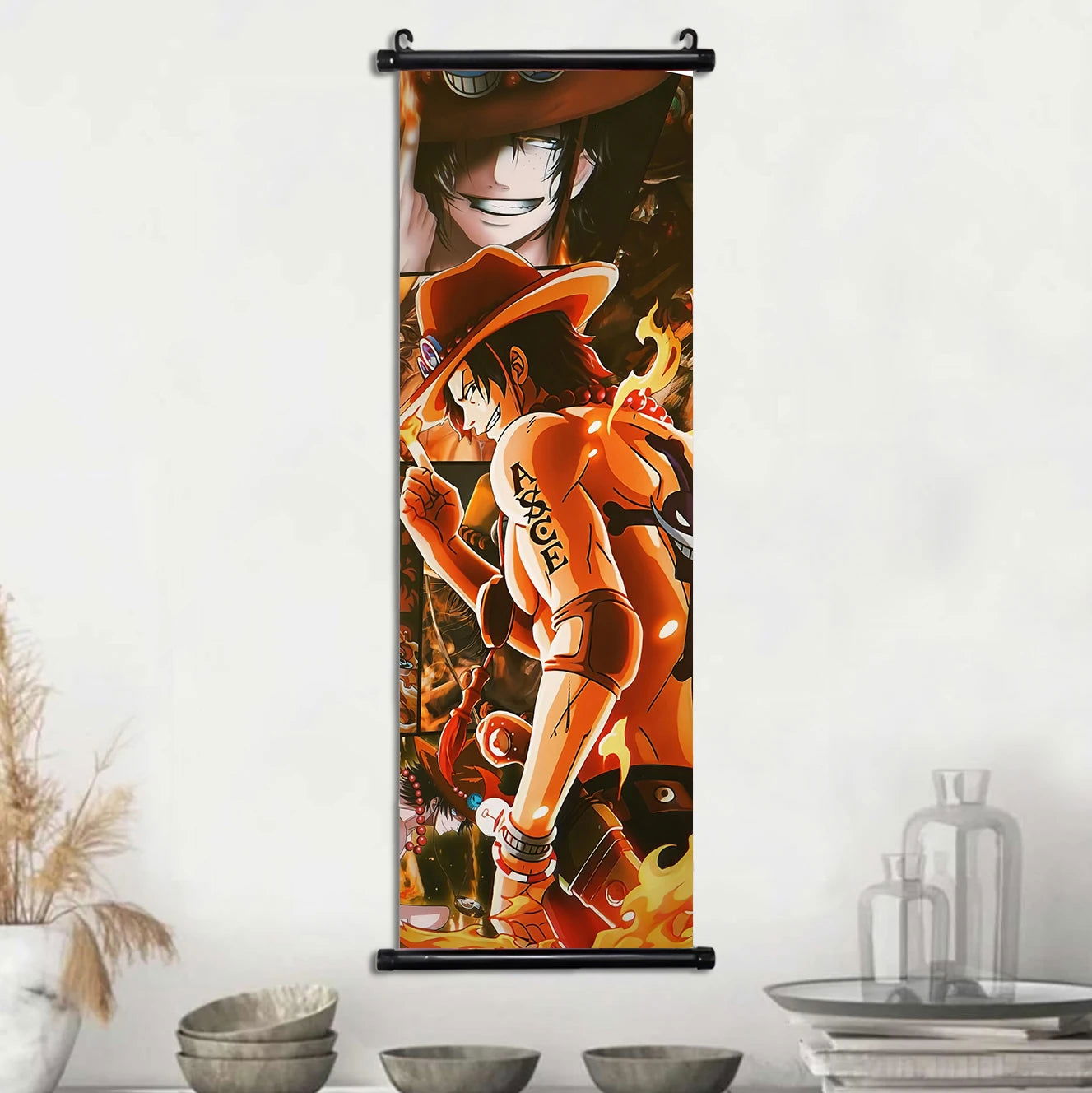 Anime ONE PIECE Poster Scrolls Wall Art, Sanji Roronoa Zoro Luffy Nami Canvas Prints Kids Room Decoration Hanging Scrolls