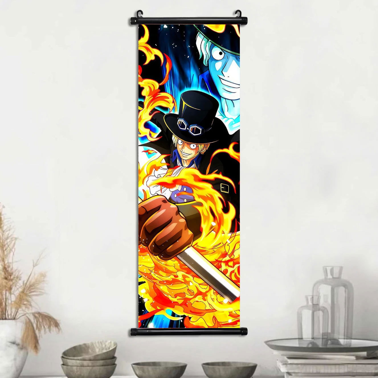 Anime ONE PIECE Poster Scrolls Wall Art, Sanji Roronoa Zoro Luffy Nami Canvas Prints Kids Room Decoration Hanging Scrolls
