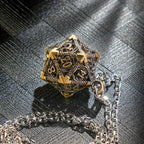 Multicolor Metal Hollow D20 Dice Necklace、Keychain + Mini DND Dice Set