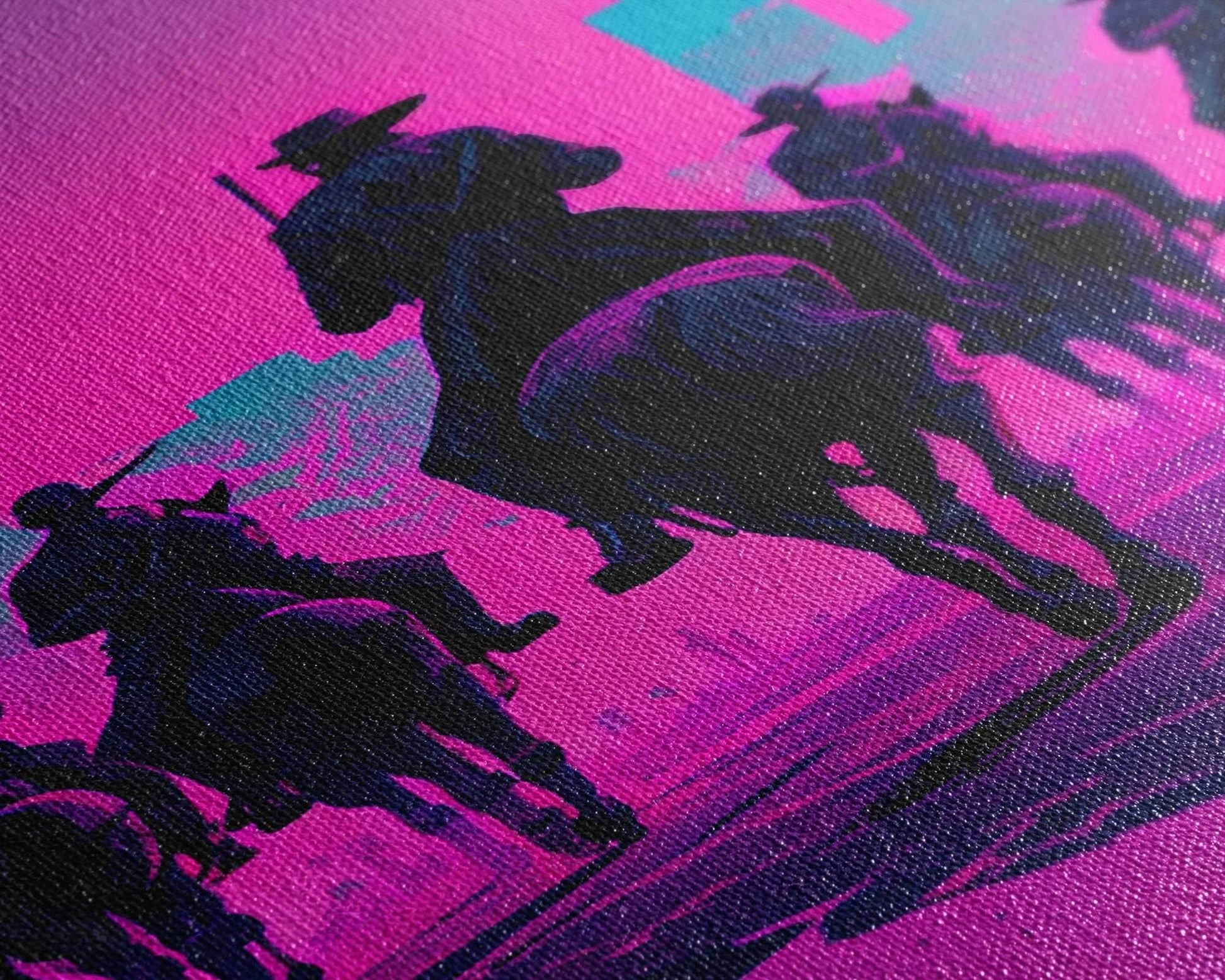Post-Apocalyptic Cowboys, Vaporwave Aesthetic fantasy art, framed canvas print - 8x12 Inches / Gallery Wrap Canvas - Ready To Hang