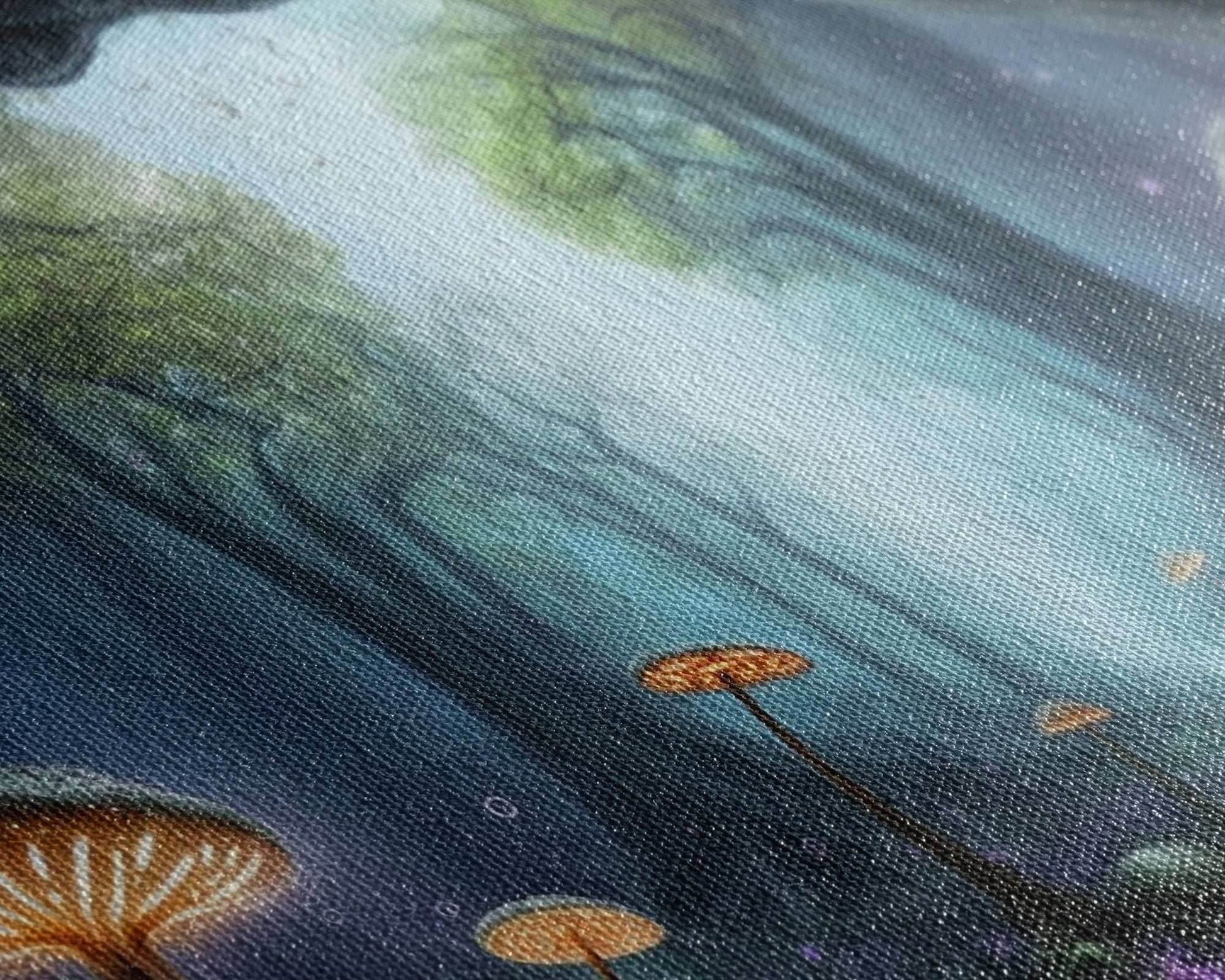Magical Enchanted Mushroom Forest, Fantasy Art, Framed Canvas Print, Bioluminescent Butterflies in an Enchanted Forest, Glowing Art - 10x20 Inches / Gallery Wrap Canvas - Ready To Hang