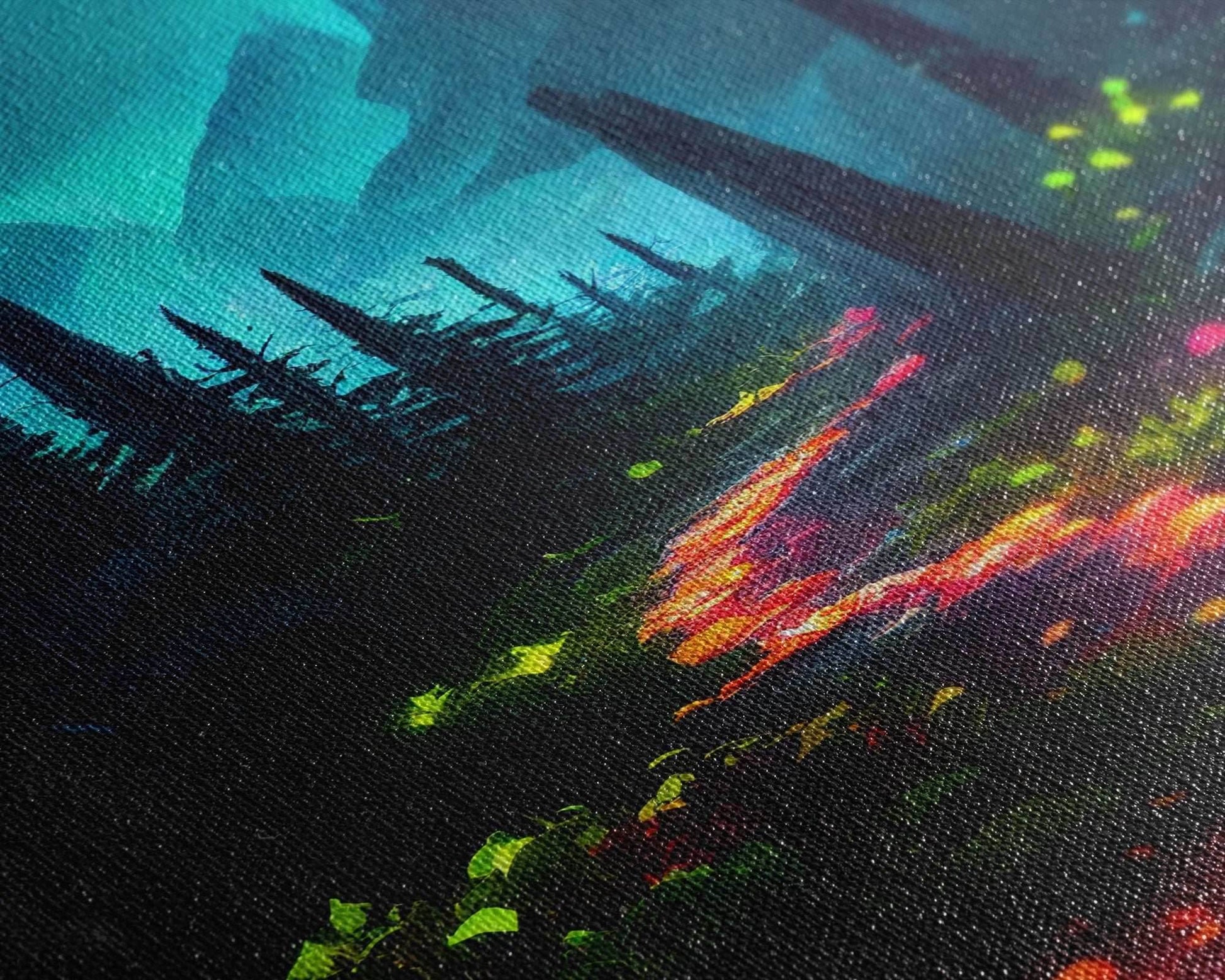 Luminescent magical forest canvas print, glowing trail though the trees, fantasy art - 8x12 Inches / Gallery Wrap Canvas - Ready To Hang