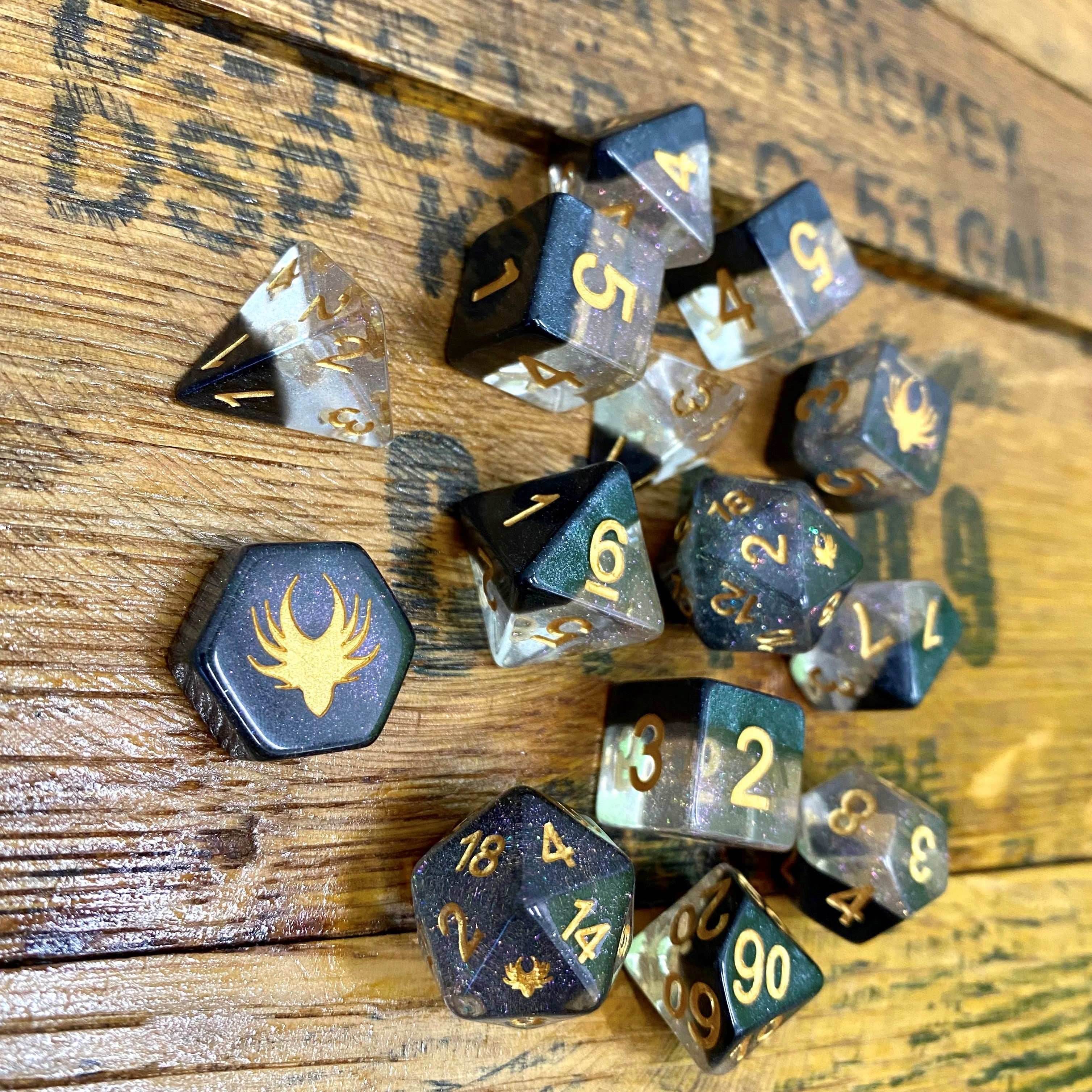 Ascending Shadow - 14 Piece DnD Dice Set | Acrylic RPG Gaming Dice - 