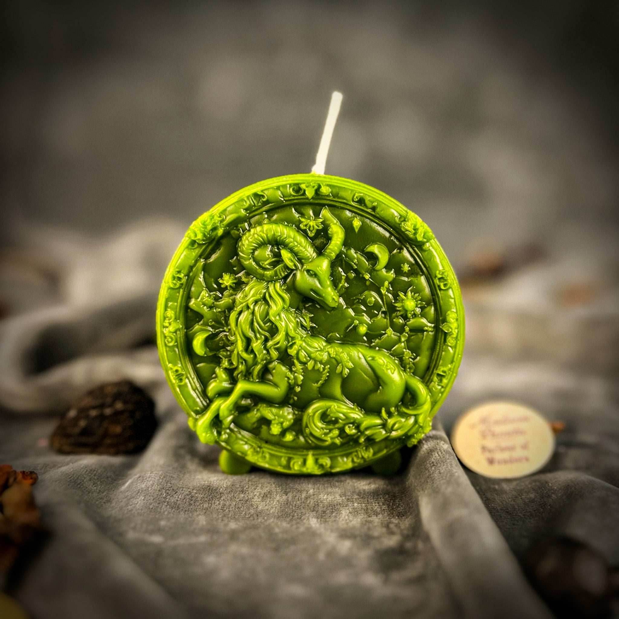 Beeswax Capricorn Goat Zodiac Spell Candle - Green (Prosperity)