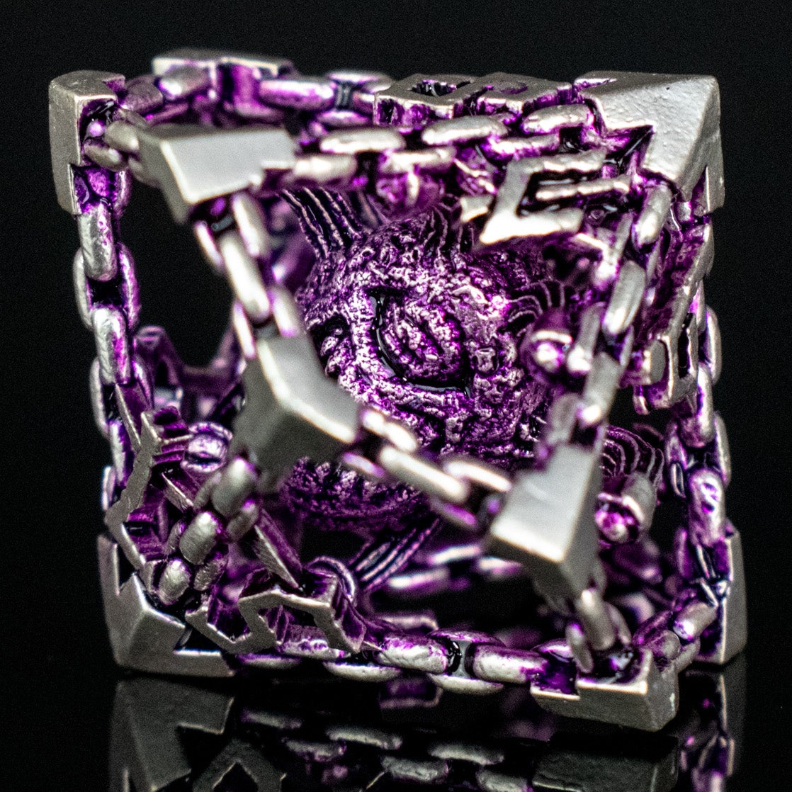 Beholder's Gates Hollow Metal Dice Set - Purple and Silver