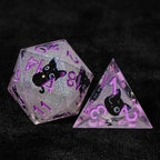 Black purple ears and big eyes cute cat resin DND dice set