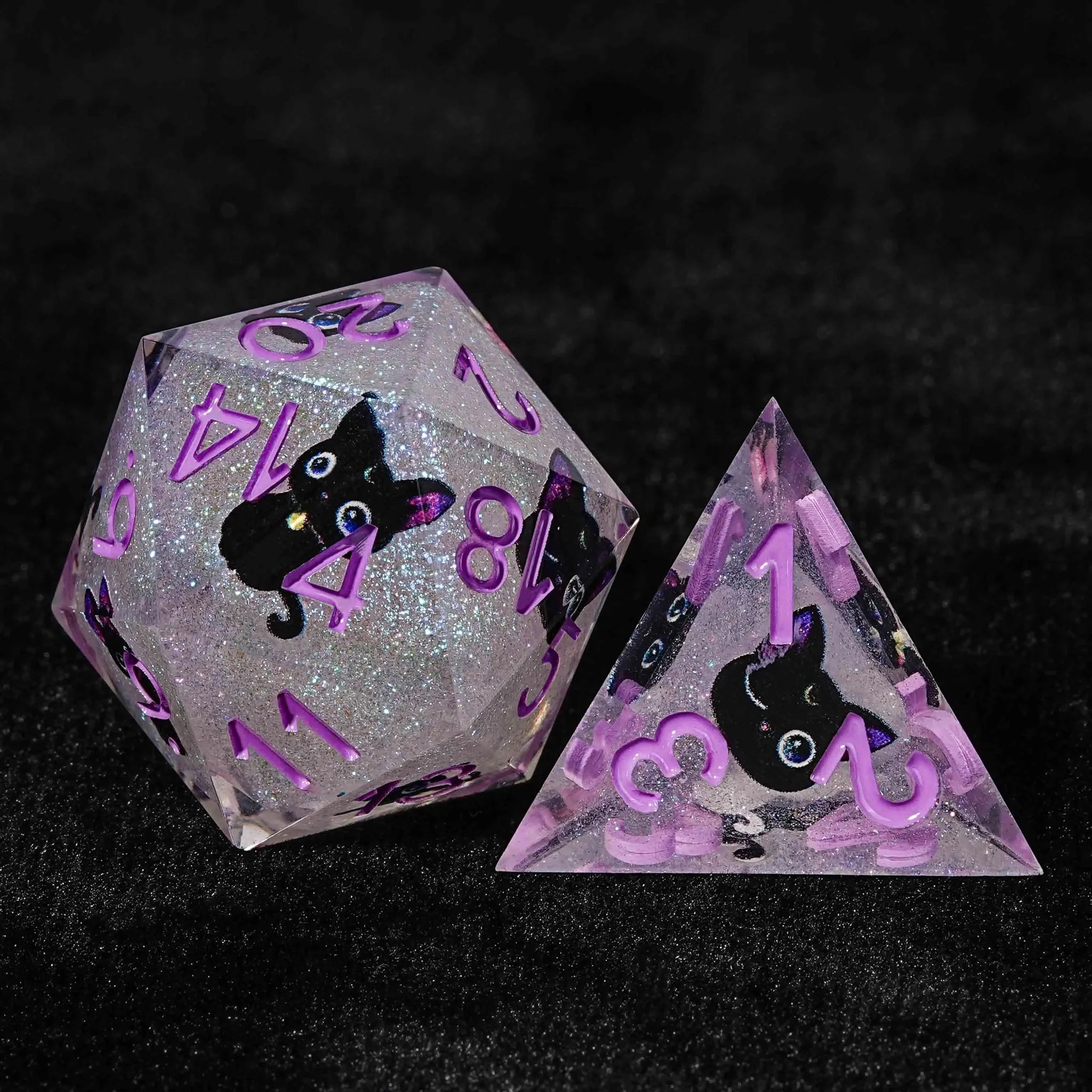 Black purple ears and big eyes cute cat resin DND dice set