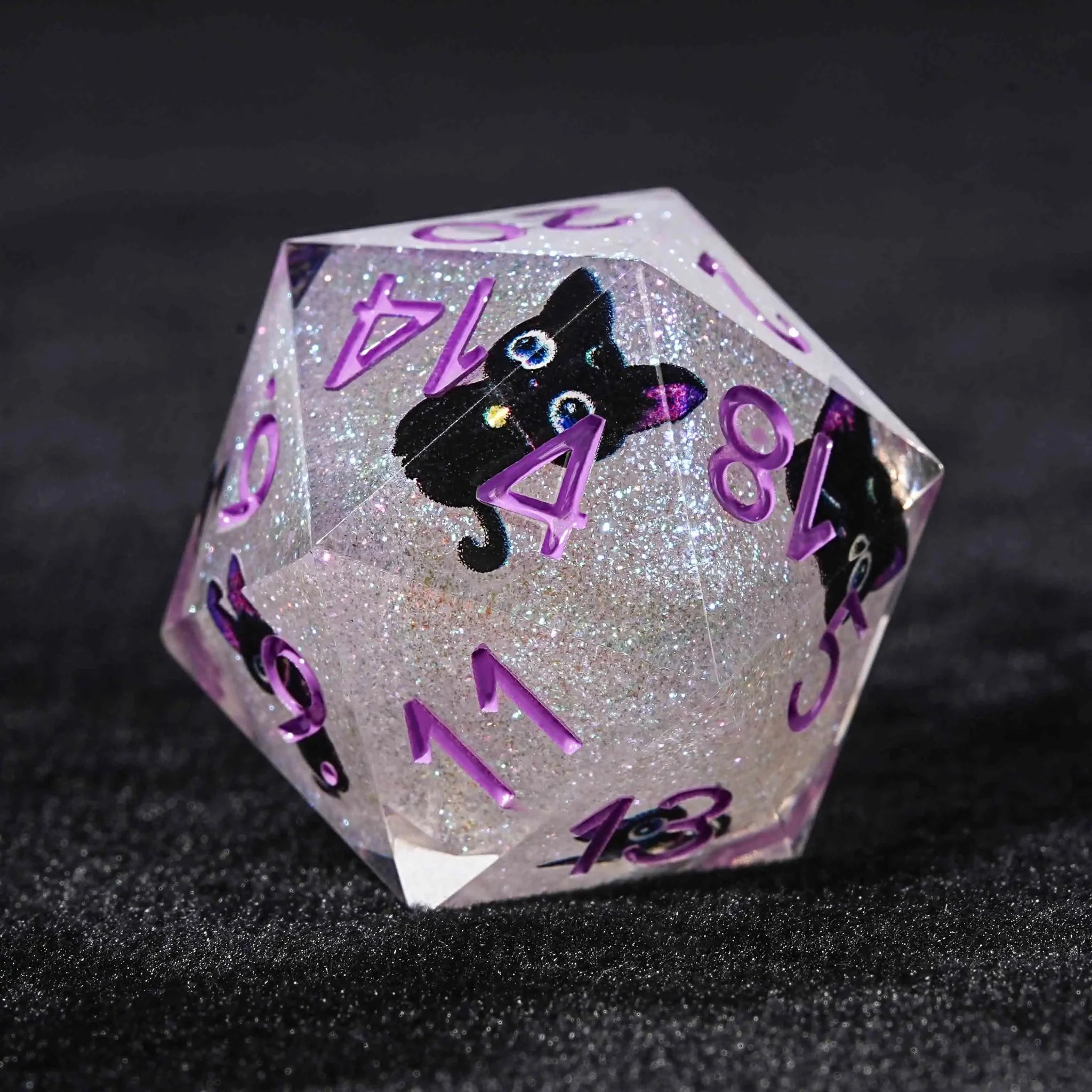 Black purple ears and big eyes cute cat resin DND dice set