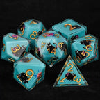 Handmade unique dice sets: Egyptian Pharaoh's black cat flower resin edge sharp dnd dice + gold font