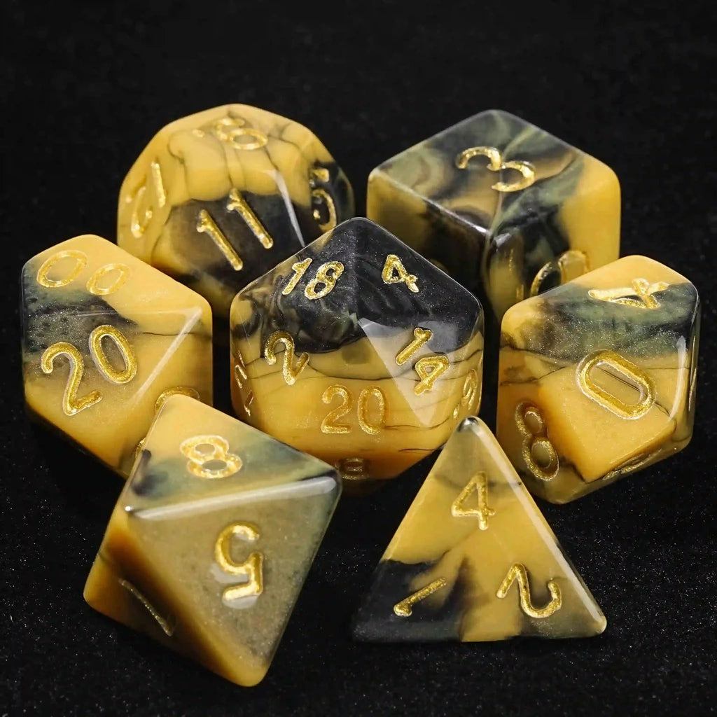 Black Gold Swirl Acrylic DND Dice Set