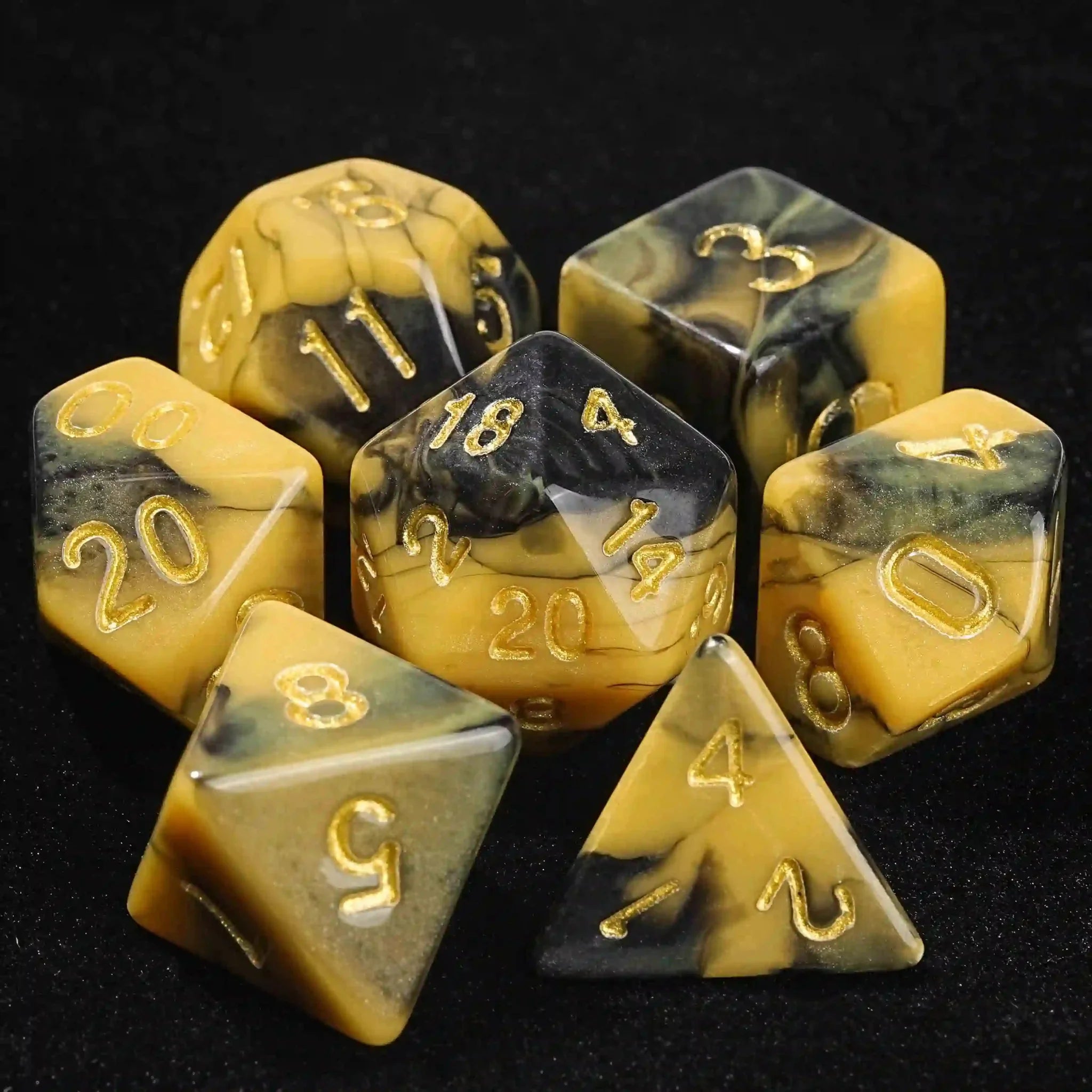 Black Gold Swirl Acrylic DND Dice Set