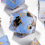 Handmade unique dice sets: Egyptian Pharaoh's black cat flower resin edge sharp dnd dice + gold font
