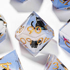 Handmade unique dice sets: Egyptian Pharaoh's black cat flower resin edge sharp dnd dice + gold font