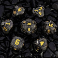 Punk Steam Ming Dynasty - Black Gold Mechanical Gear Solid Metal Dice Set