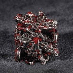 Bloodstained dragon head shaped metal hollow DND dice set
