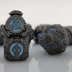 Steampunk - Blue Fluorescent Black Gear Metal DND Dice Set