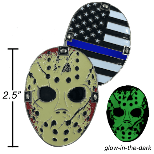 A-009 Thin Blue Line Jason Voorhees Challenge Coin Friday the 13th Police CBP FBI ATF NYPD LAPD Chicago - 