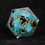 Handmade unique dice sets: Egyptian Pharaoh's black cat flower resin edge sharp dnd dice + gold font