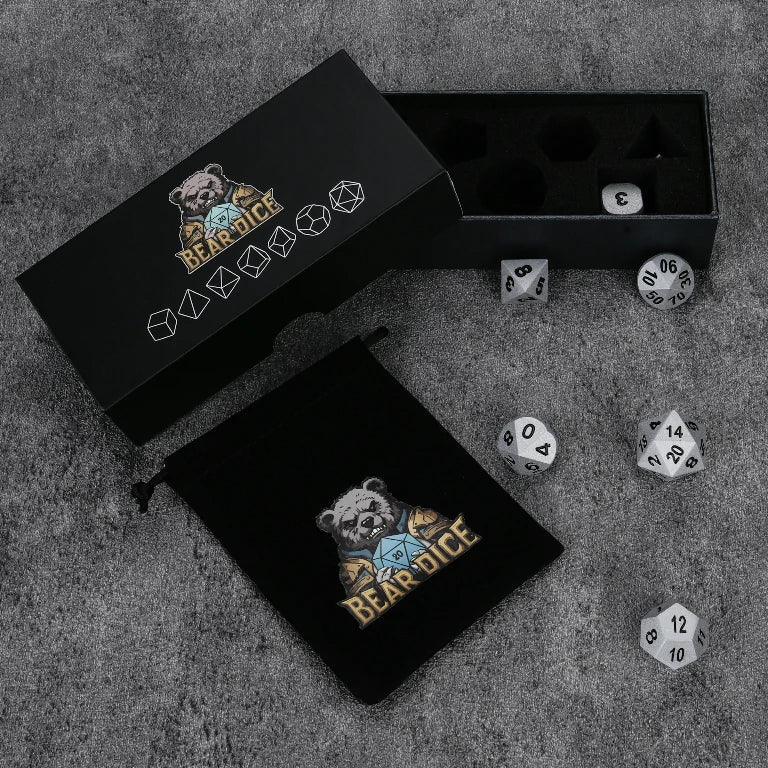 Paladin Bright Silver Metal DND Dice Set