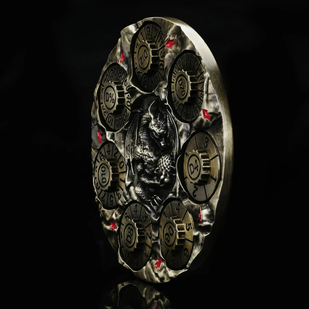 Unique Dice Spinner: 7-in-1 Metal 3D Relief Dragon DND Roulette Dice Spinner