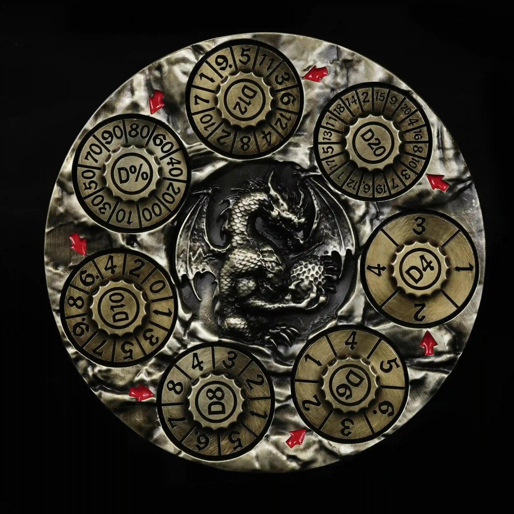 Unique Dice Spinner: 7-in-1 Metal 3D Relief Dragon DND Roulette Dice Spinner