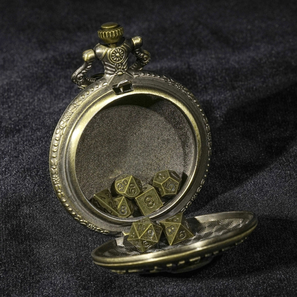 Cool Bronze Skull Dual Guns Steampunk Engraving Box Chain + Unique Mini Dice Sets