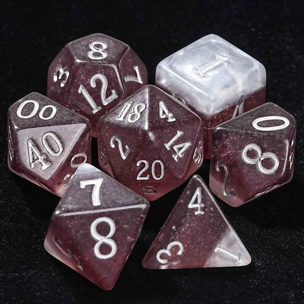 Dark Beer Resin DND Dice Set + Silver Font