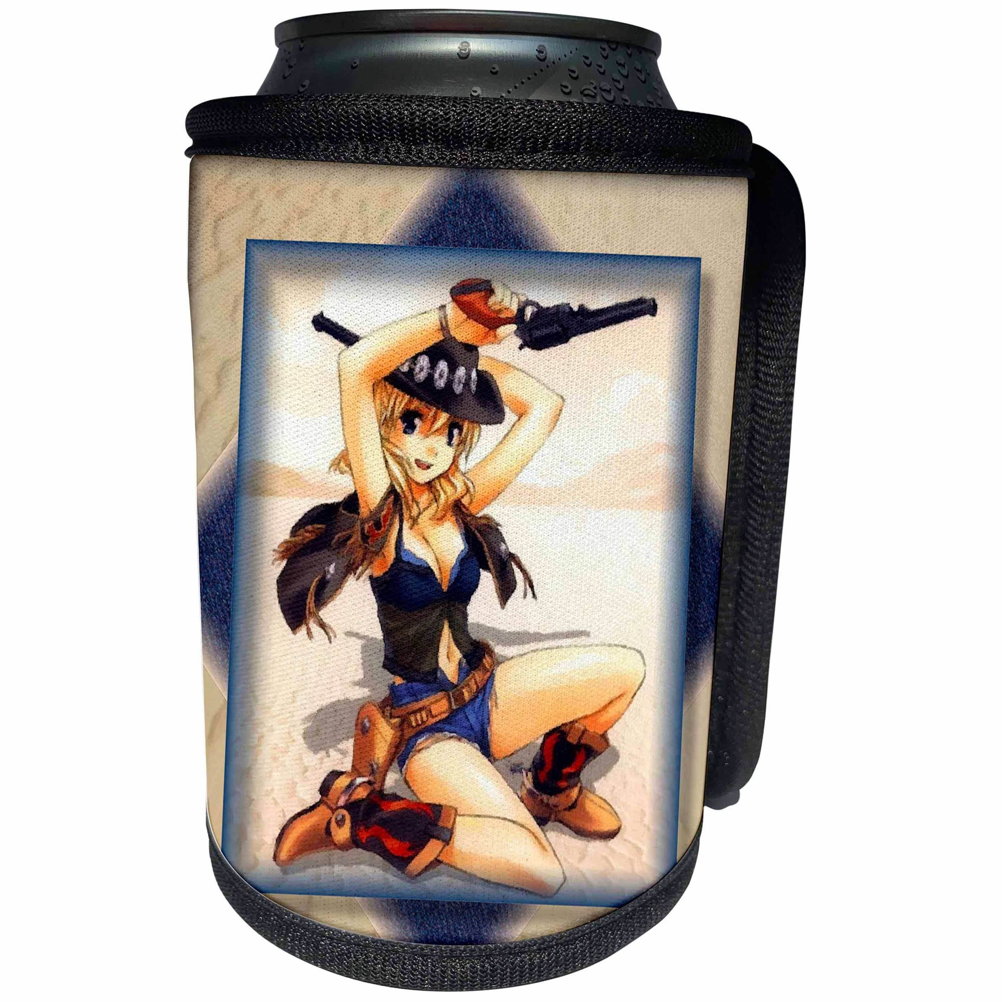 3dRose Susan Brown Designs General Themes - Anime Cowgirl - Can Cooler Bottle Wrap (cc_24103) - Can Cooler Bottle Wrap