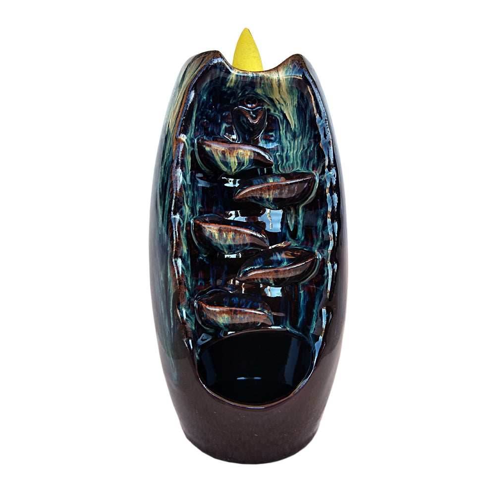 Ceramic Backflow Incense Burner - Glazed Streaks - 