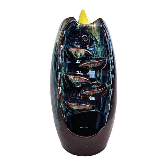 Ceramic Backflow Incense Burner - Glazed Streaks - 