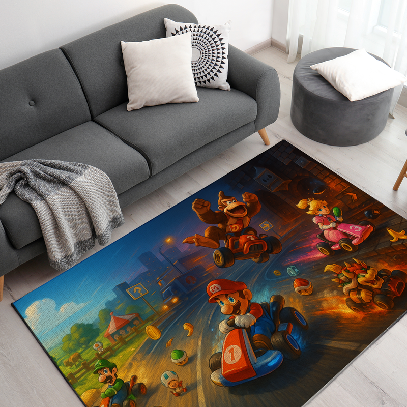 Mario Kart Inspired Decor Rug- 62x40 inches