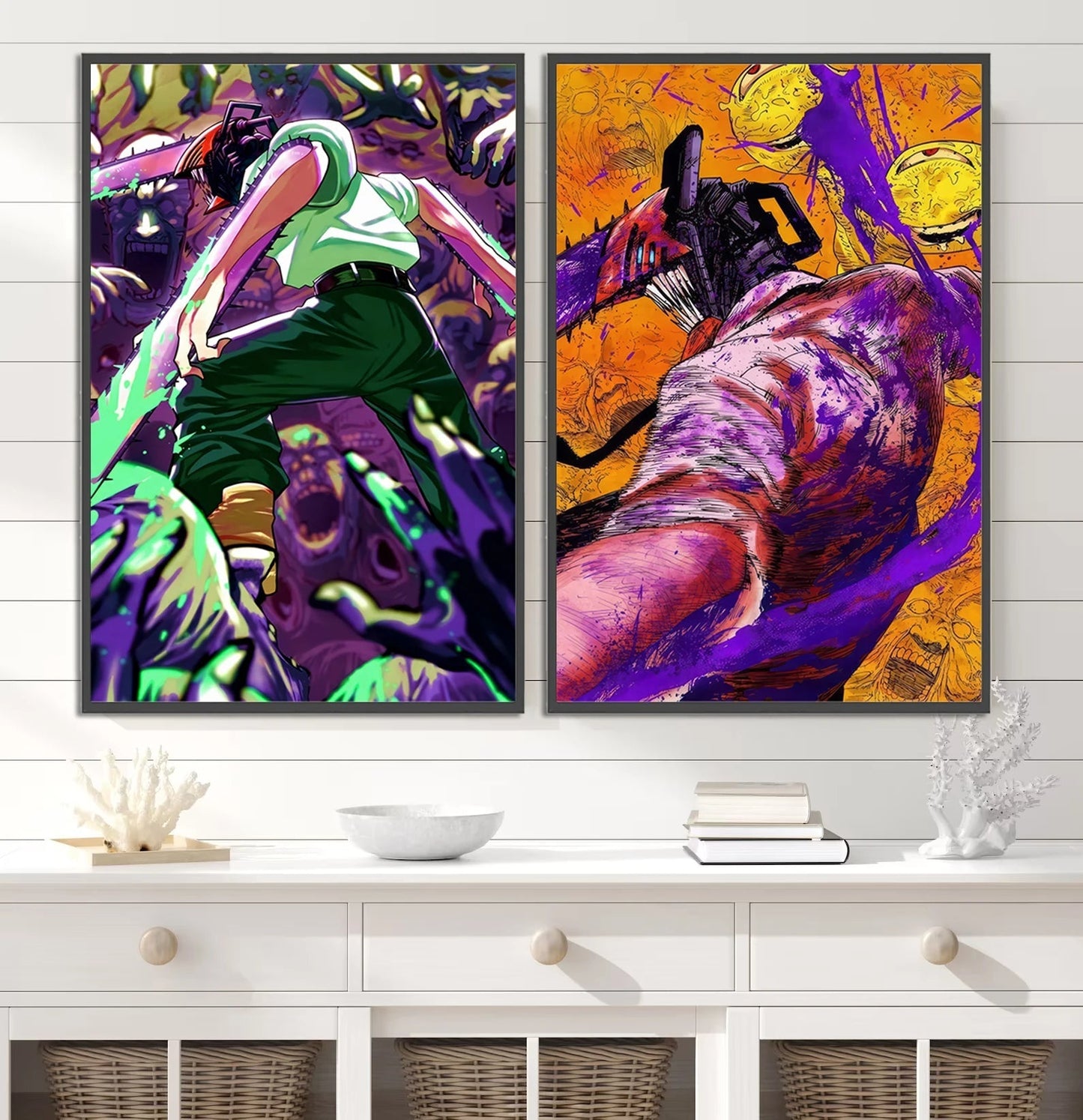 Chainsaw Man Self-adhesive Poster Wallpaper, Anime Wall Art Home Decoration Painting For Bedroom Computer Decor (Frames Not Included)