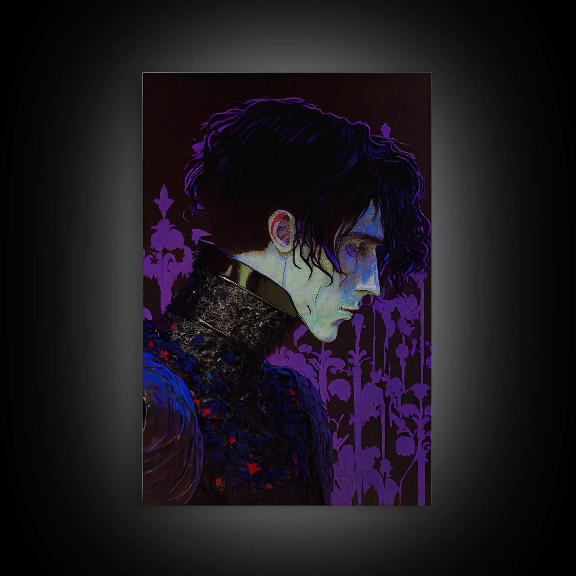 Portrait off the black knight, purple fantasy art, framed canvas print wall art - 8x12 Inches / Gallery Wrap Canvas - Ready To Hang