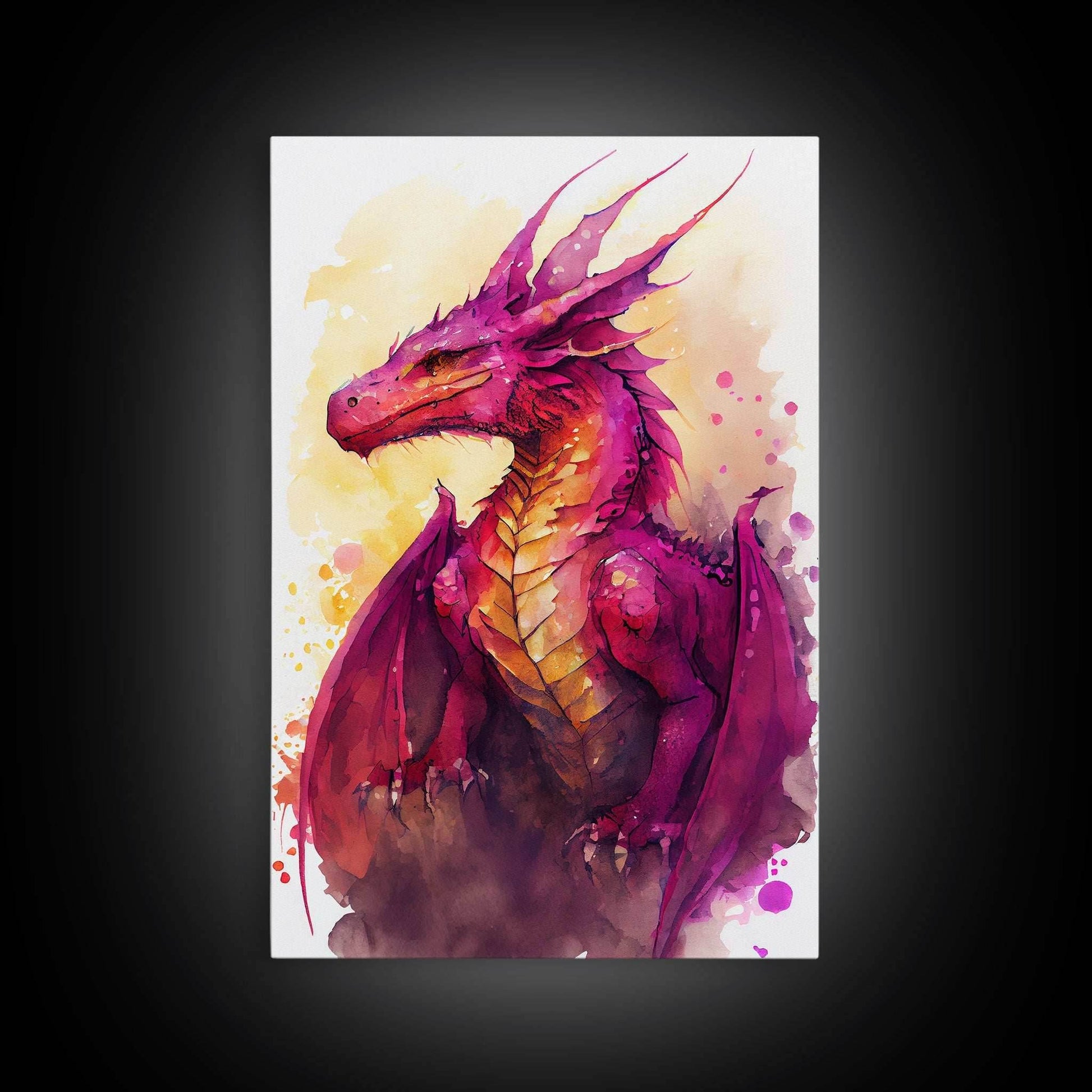 Magenta Purple Watercolor Dragon Fantasy Fine Art Print, Wall Decor, Wall Poster, Wall Art Print - 8x12 Inches / Gallery Wrap Canvas - Ready To Hang