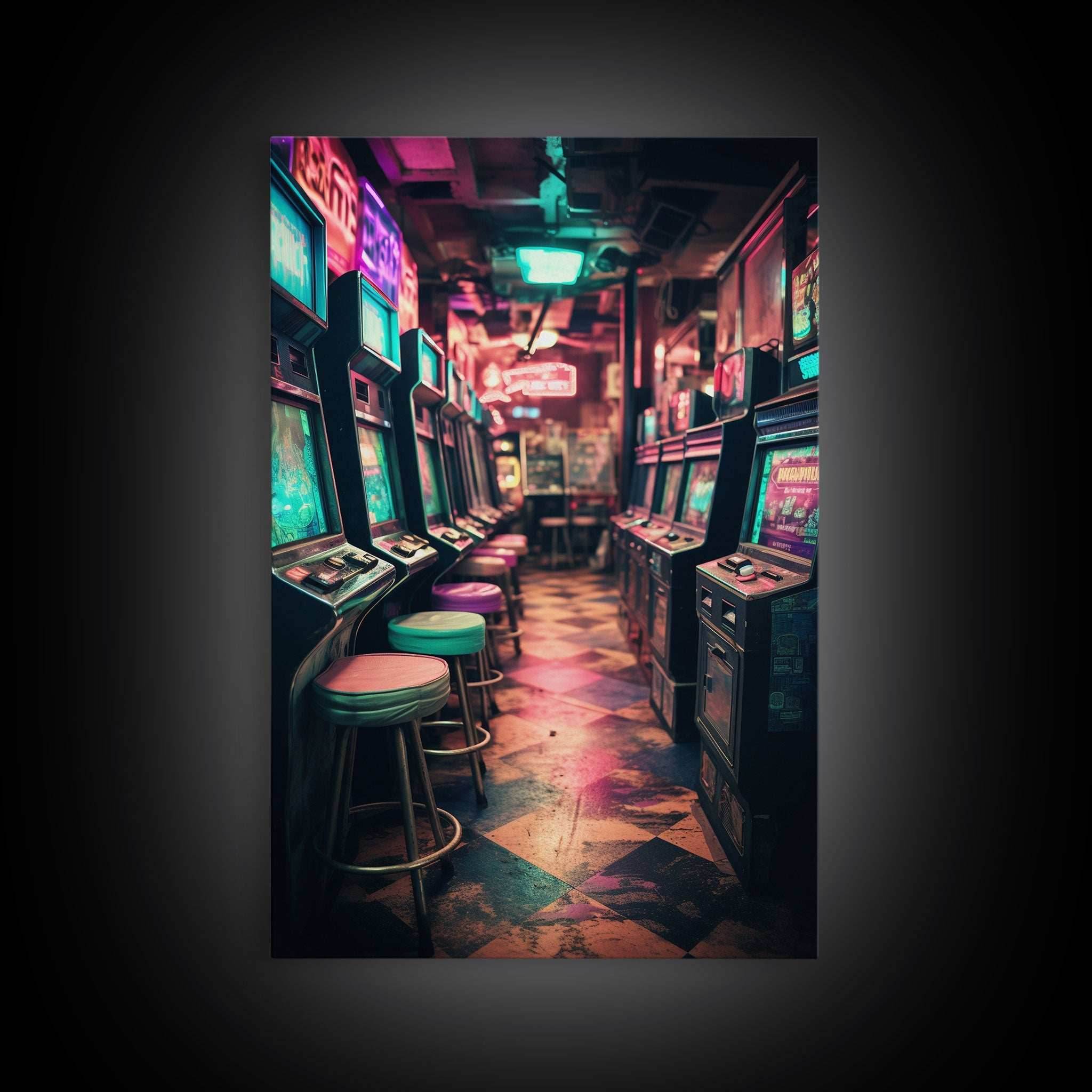 An Abandoned Game Room, Framed Canvas Print, Vaporwave Photography Fine Art Print, Aesthetic Decor, Colorful Art, Arcade Room Art - 8x12 Inches / Gallery Wrap Canvas - Ready To Hang