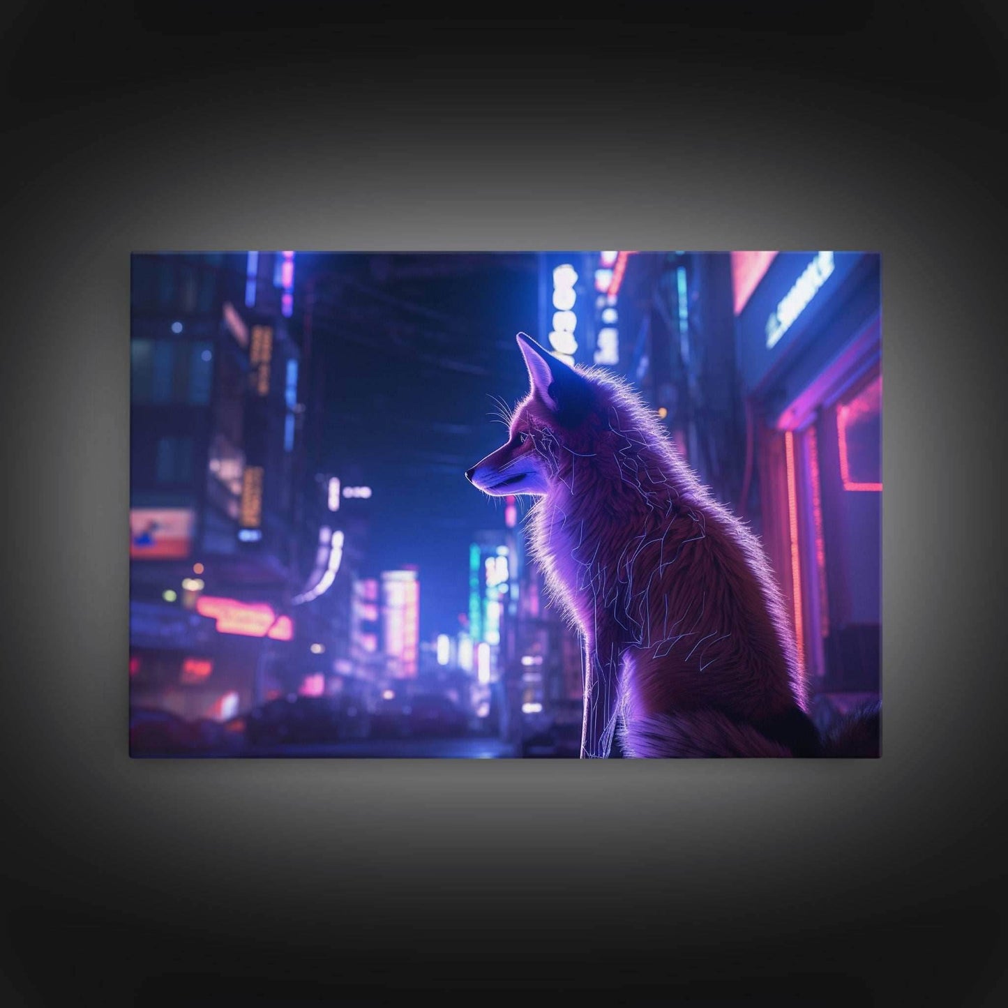 Alley Fox, Cyberpunk city, framed canvas print, urban decay art - 8x12 Inches / Gallery Wrap Canvas - Ready To Hang