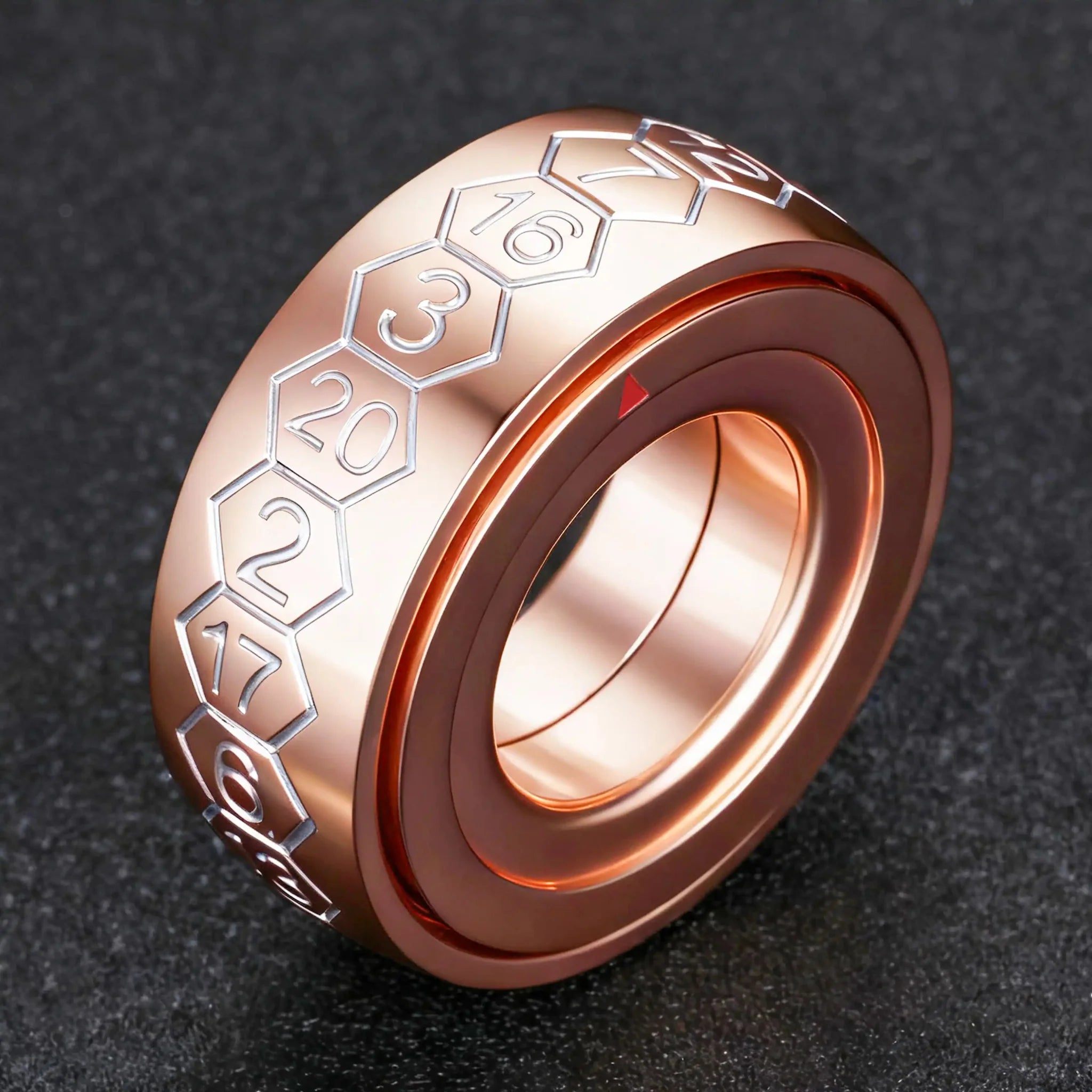 Cool Metal Fingertip Spinning D20 Dice Ring