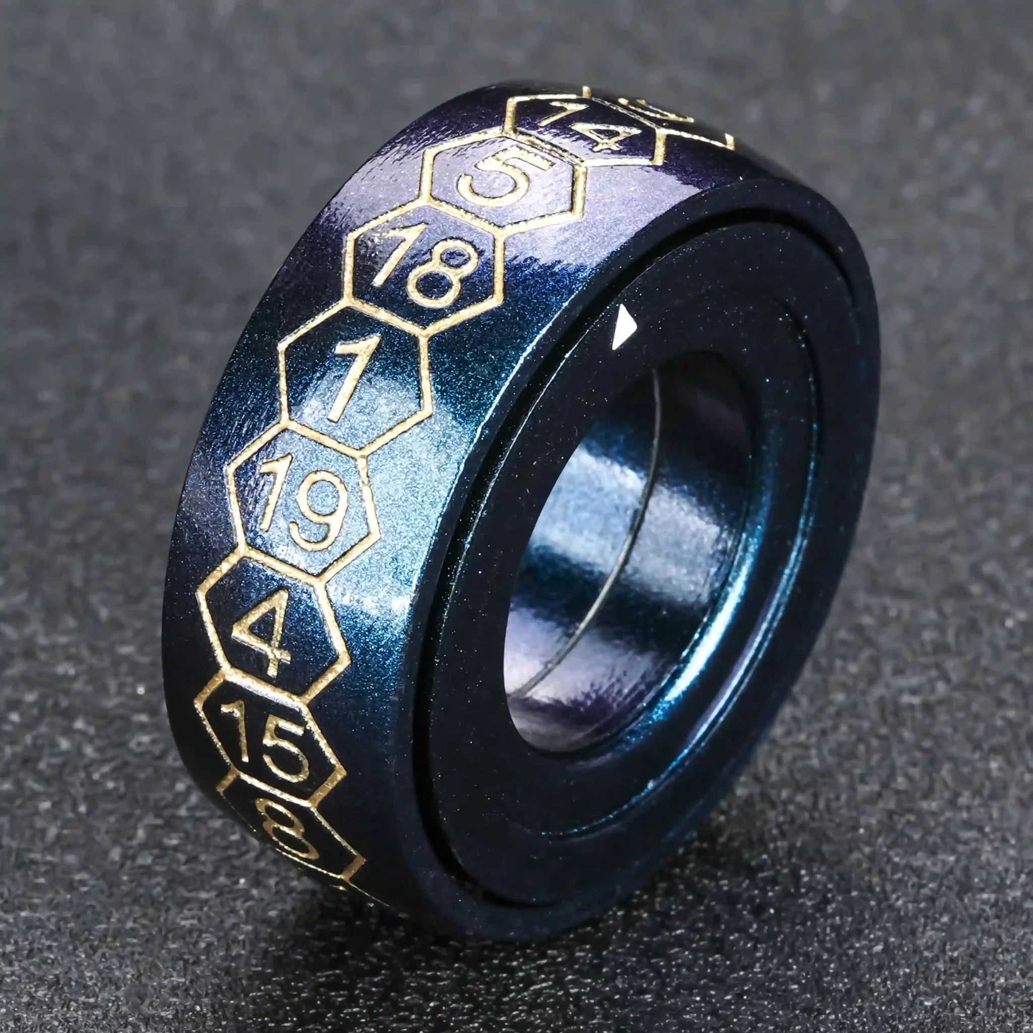 Cool Metal Fingertip Spinning D20 Dice Ring