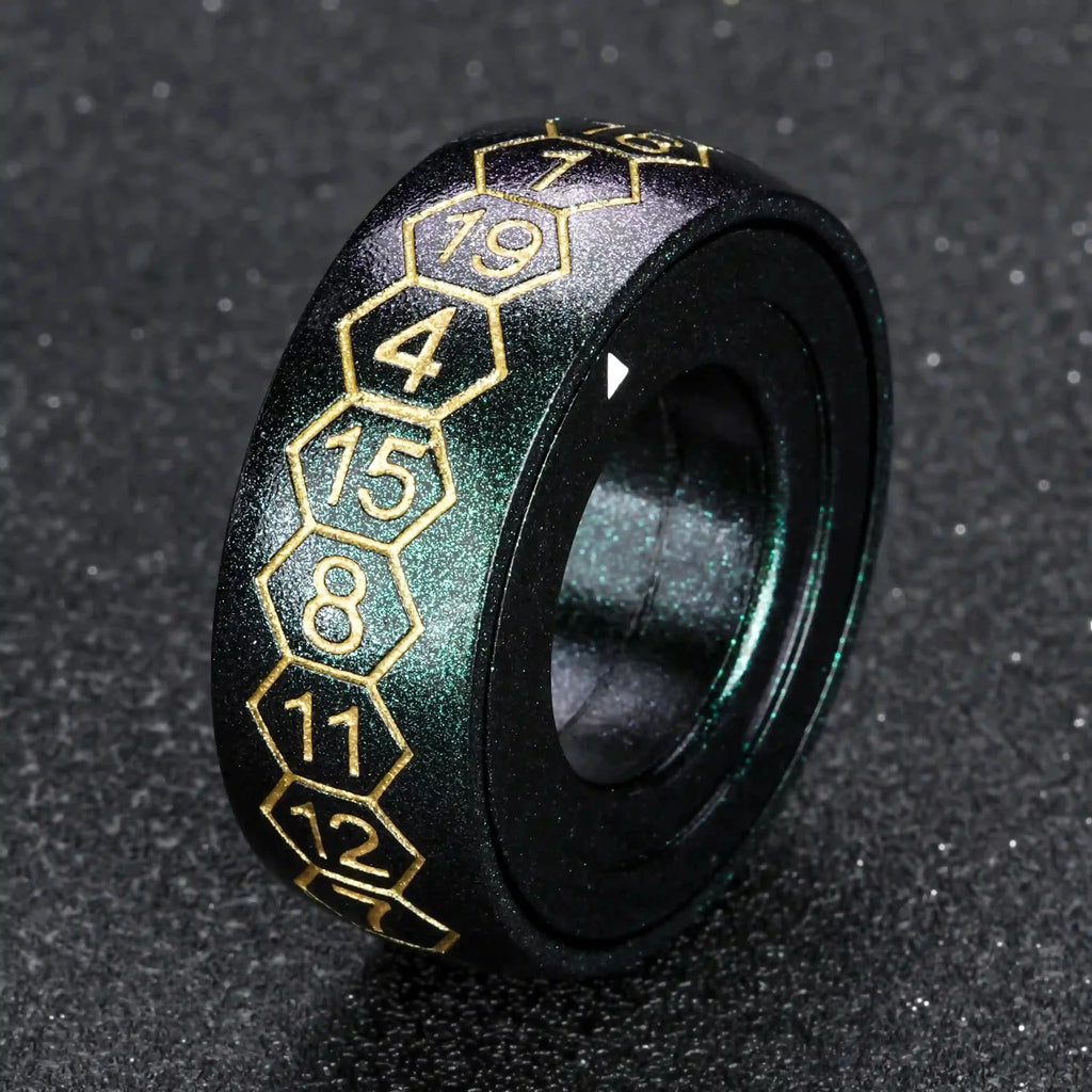 Cool Metal Fingertip Spinning D20 Dice Ring