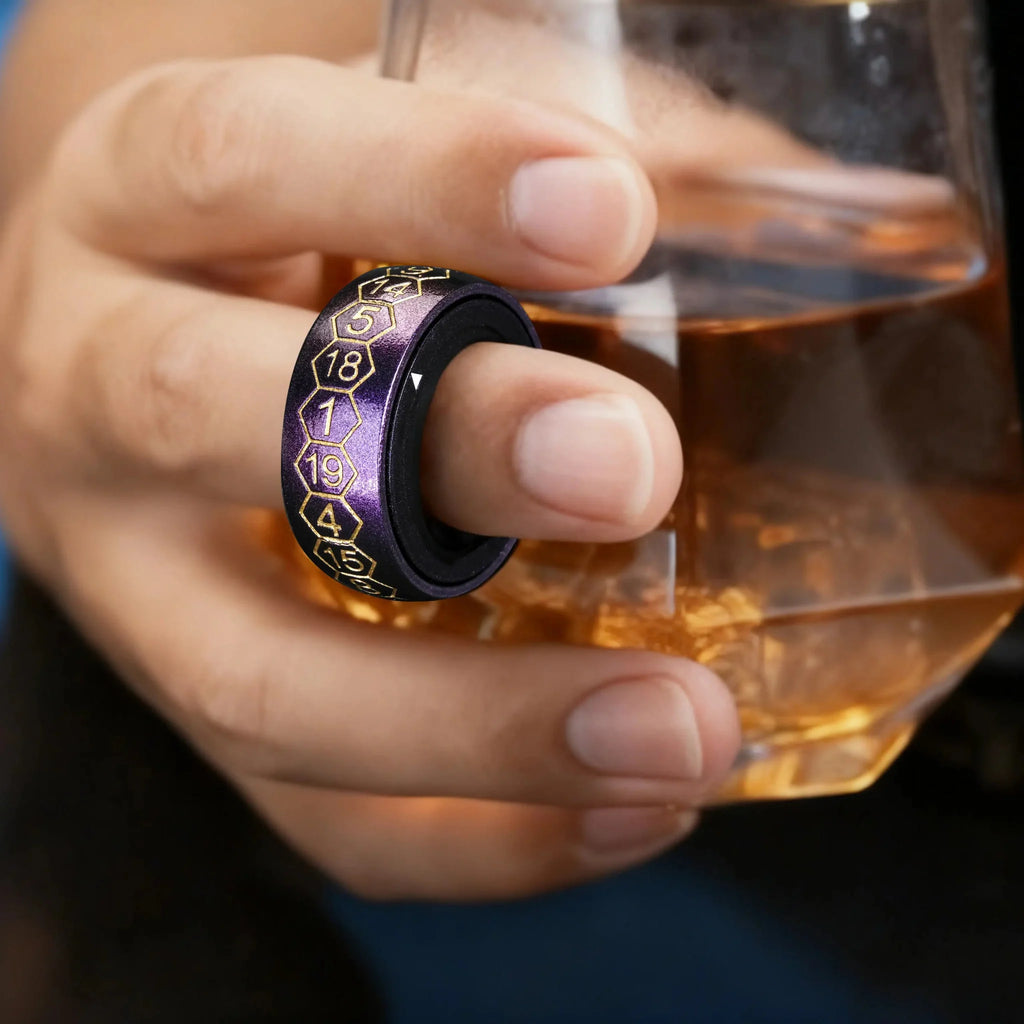 Cool Metal Fingertip Spinning D20 Dice Ring