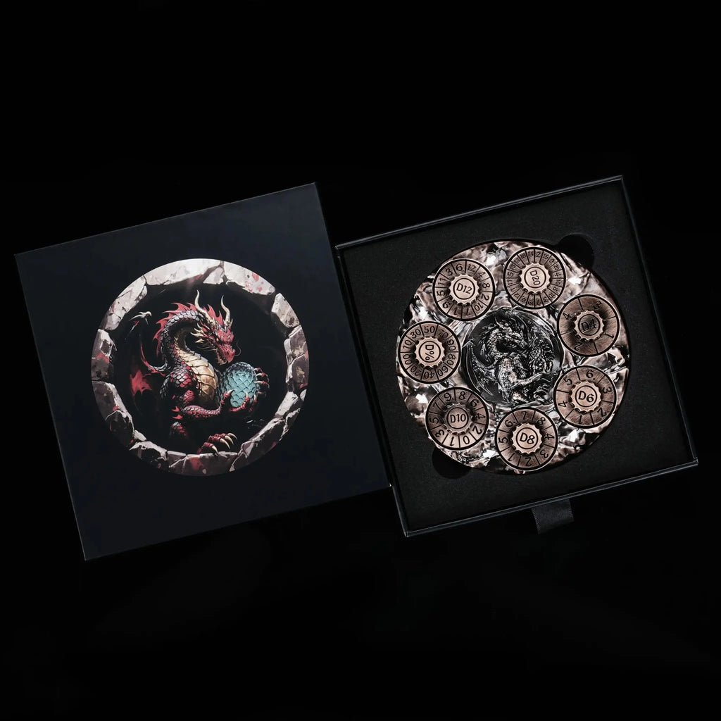 Unique Dice Spinner: 7-in-1 Metal 3D Relief Dragon DND Roulette Dice Spinner