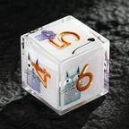 Smiley Cat White Resin DND Dice Set + Gold Font