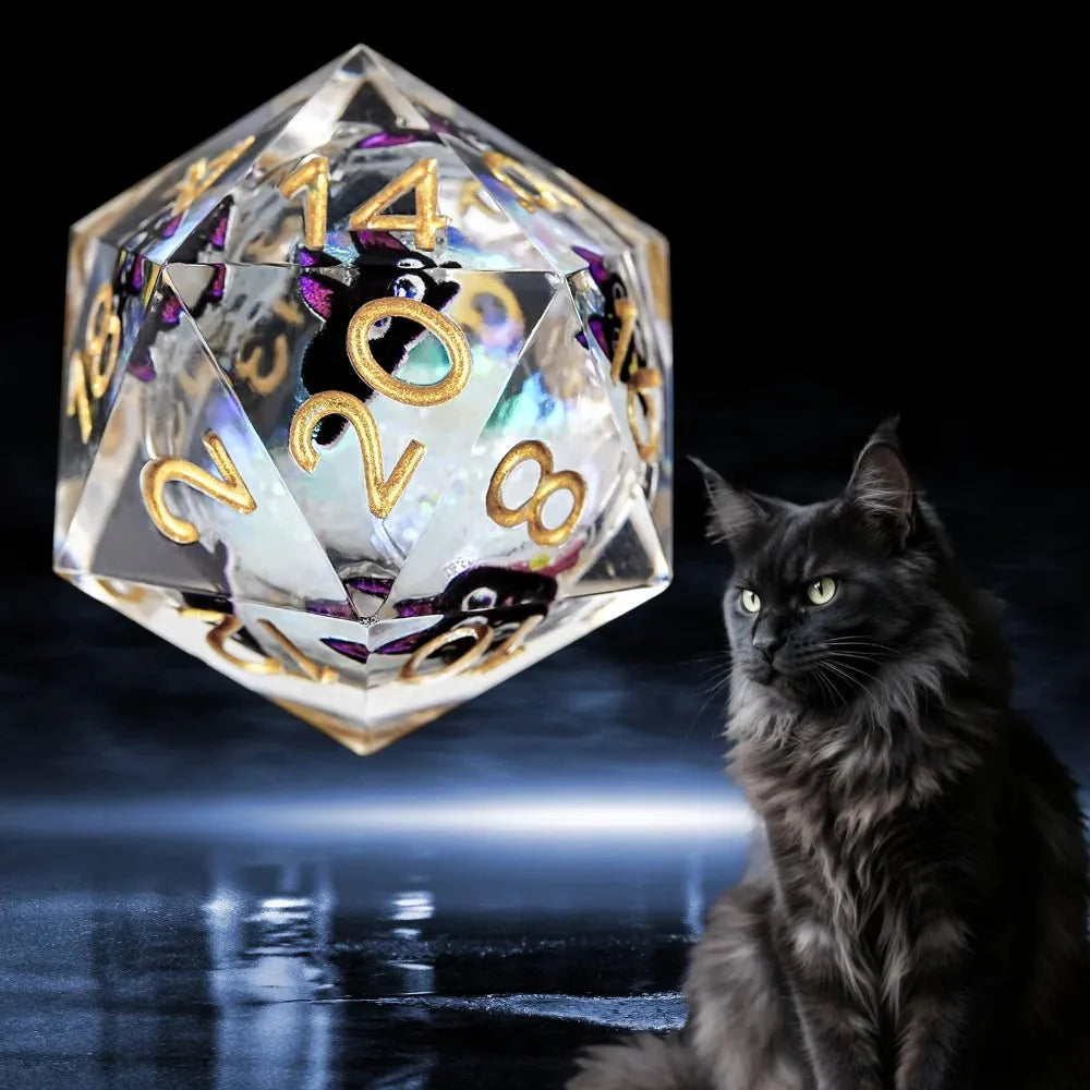 Black purple ears and big eyes cute cat resin DND dice set