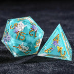 Plush White Cat Blue Resin DND Dice Set + Gold Font