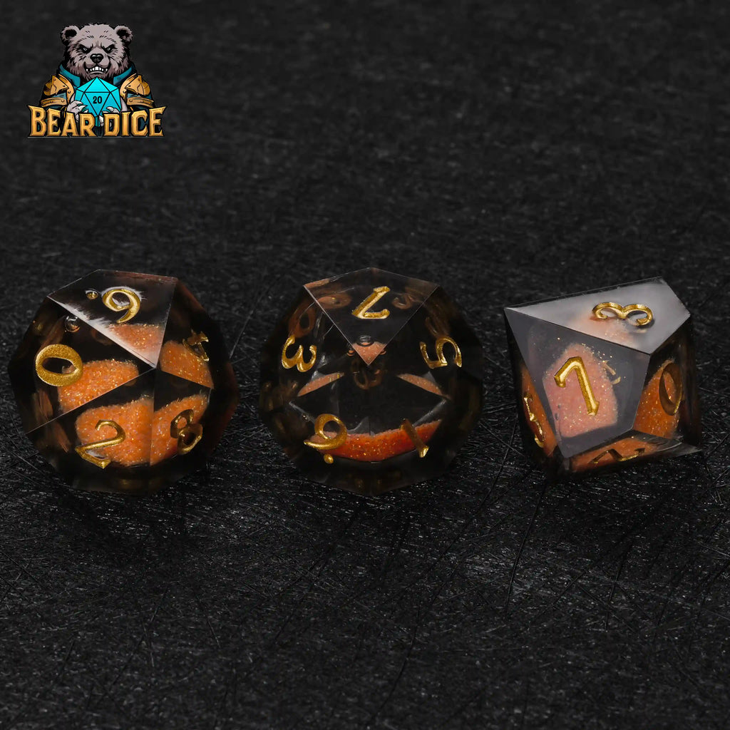 Orange Resin d10 Die + Gold Numerals (Ten-Sided Die)