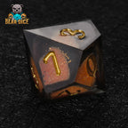Orange Resin d10 Die + Gold Numerals (Ten-Sided Die)